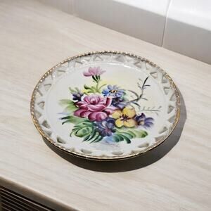 Vintage UCAGCO Japan Hand Painted Floral Porcelain Wall Plate Gold Trim